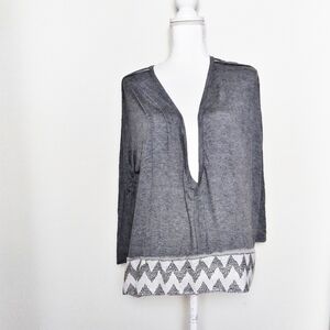 Dolan Anthropologie Gray Deep V Neck Sequin Blouse